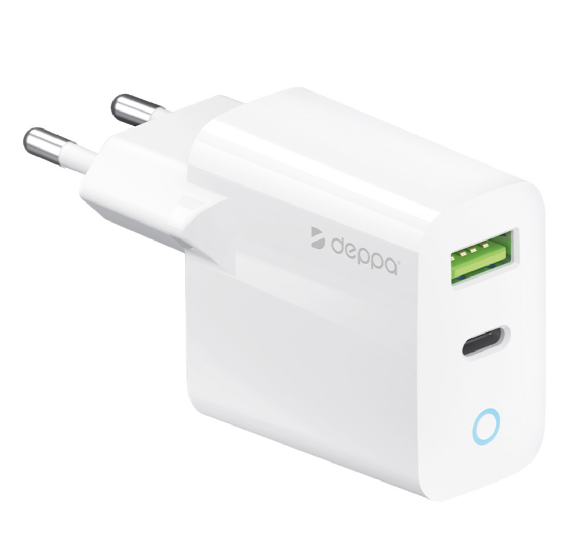 Зарядное устройство Deppa 20W (USB-C + USB-A) белый